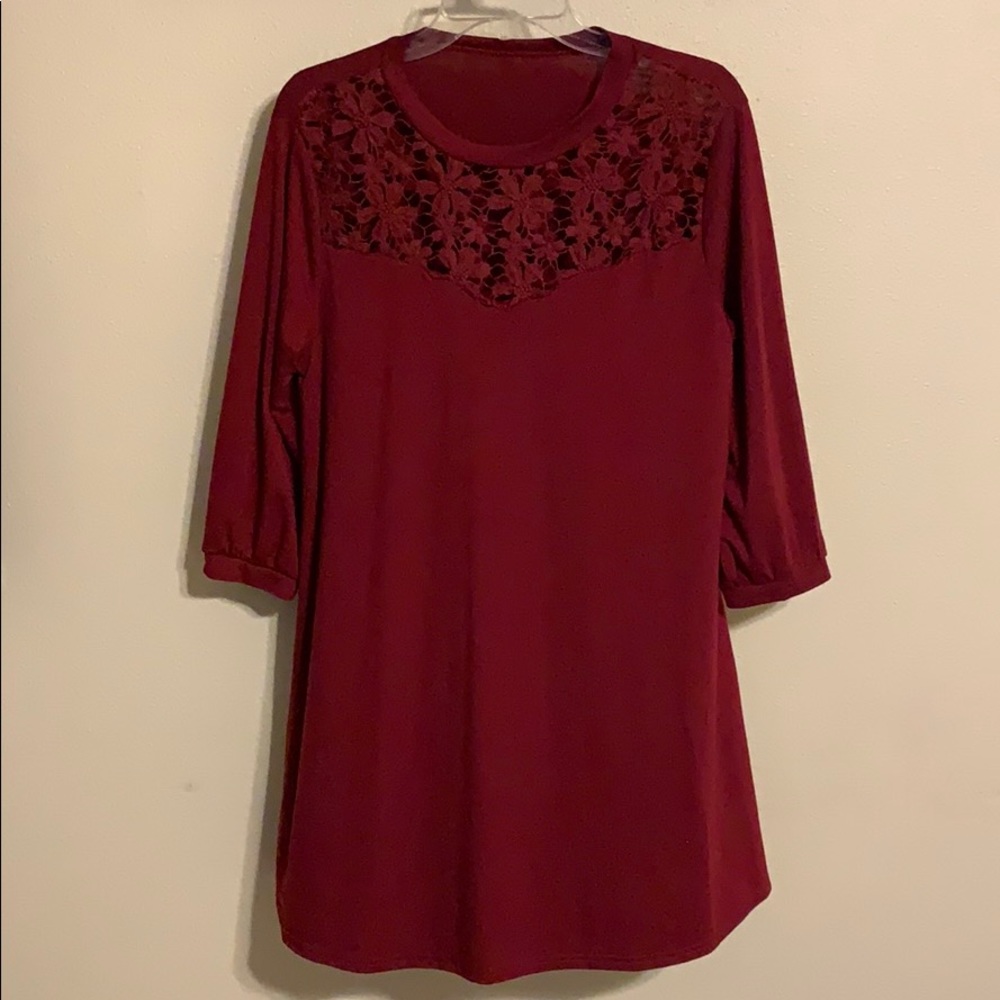 Cotton Dress with Lace Neck Detail